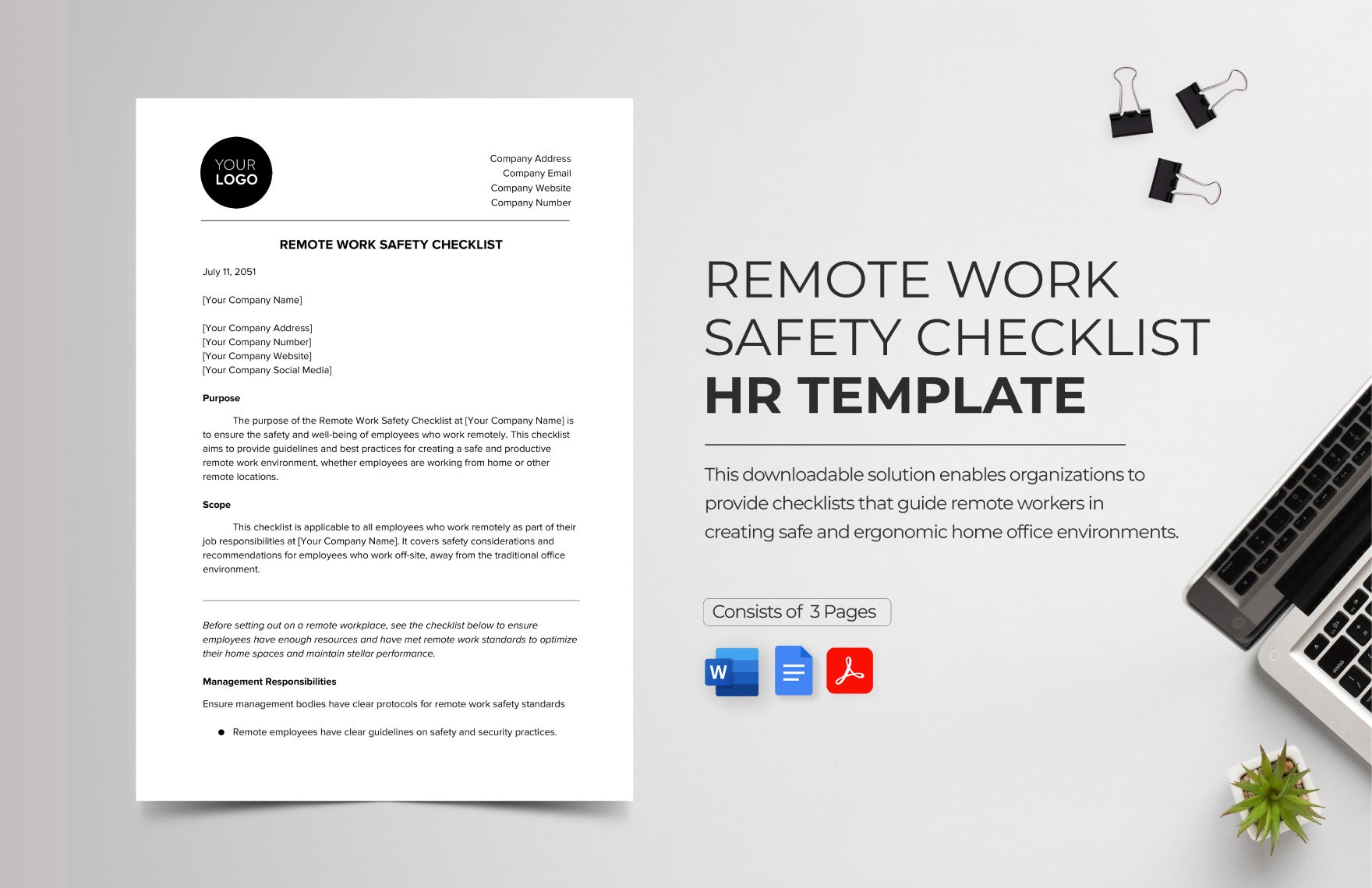 Remote Work Safety Checklist HR Template
