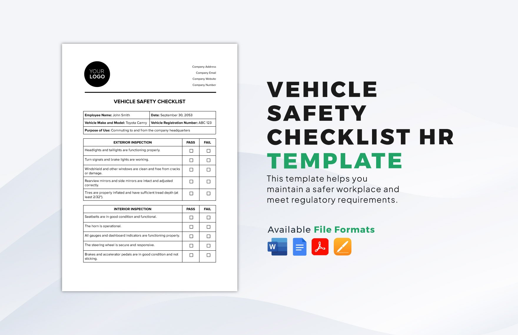 Vehicle Safety Checklist HR Template