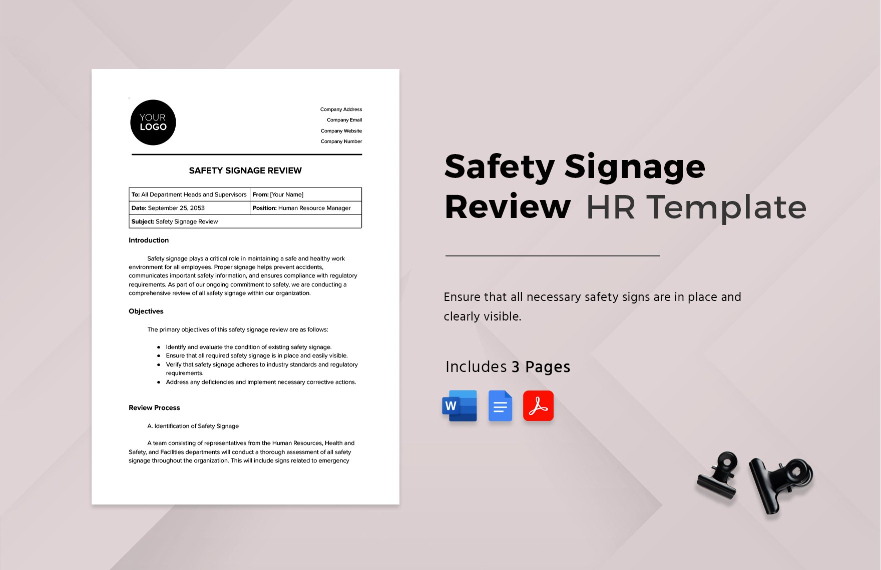 Safety Signage Review HR Template in Word, Google Docs, PDF