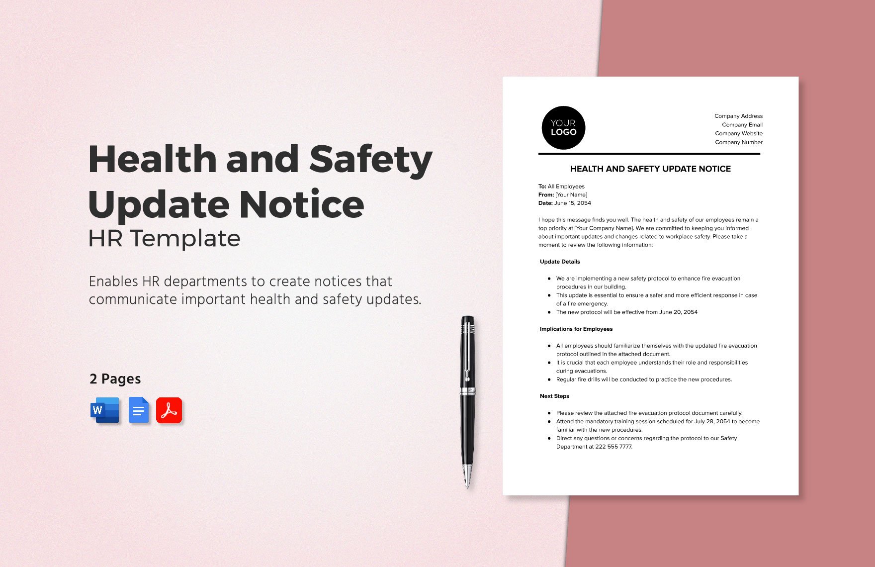 Health and Safety Update Notice HR Template in Word, Google Docs, PDF