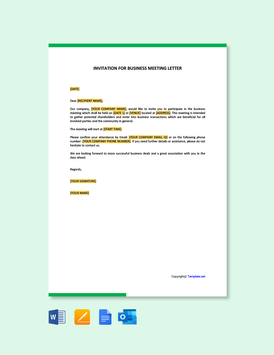 Invitation For Business Meeting Letter in Word, Google Docs, PDF, Apple Pages, Outlook