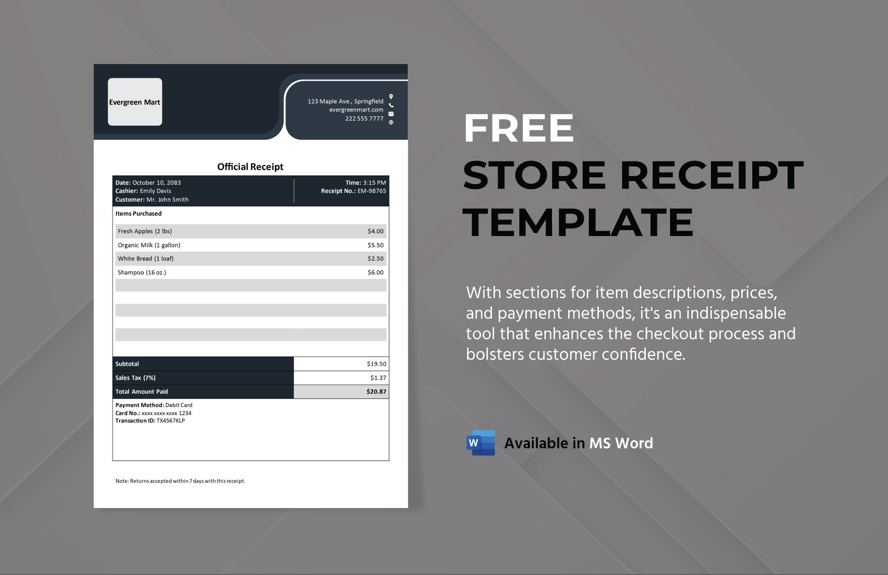 Free Store Receipt Template Download In Word