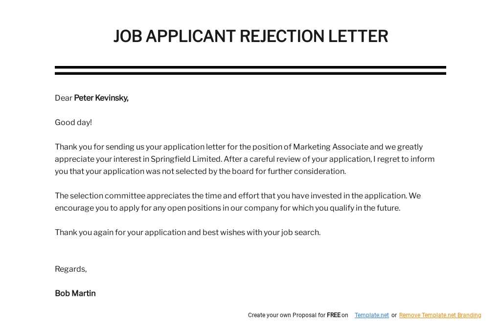 Free Job Applicant Rejection Letter Template.jpe