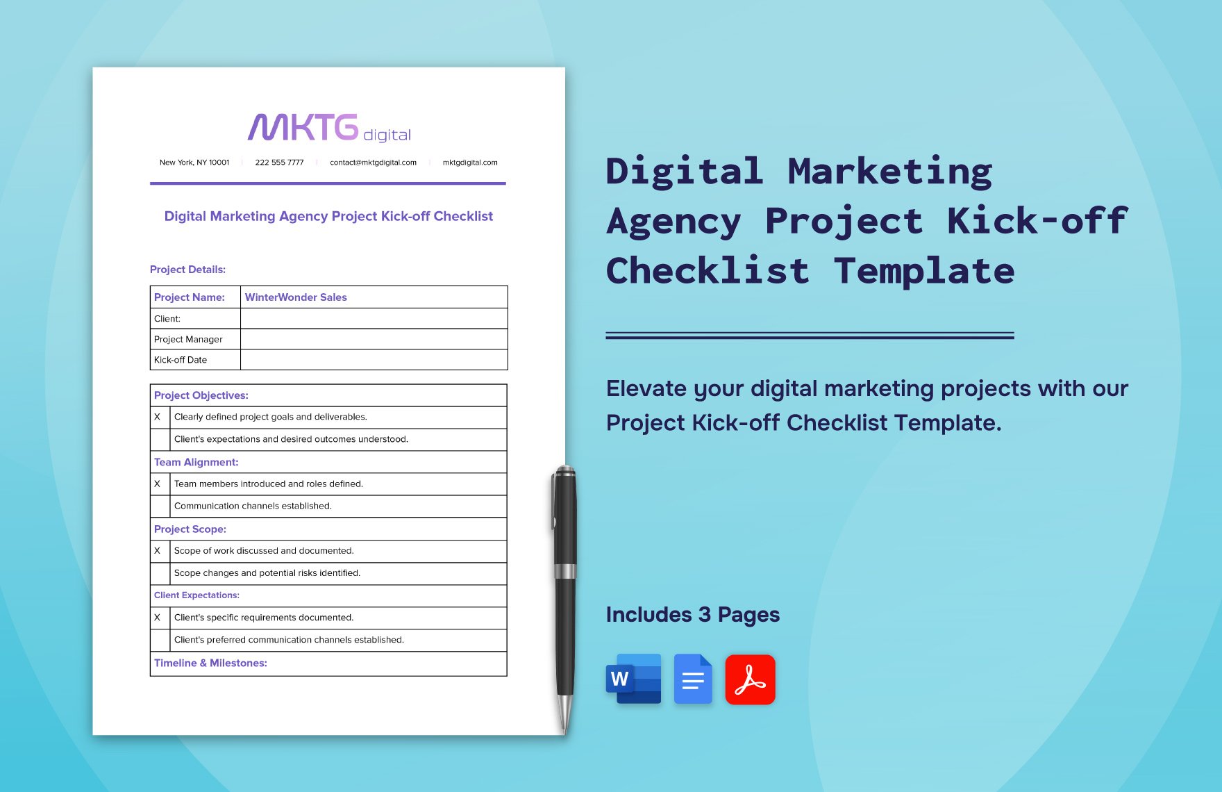 Digital Marketing Agency Project Kick-off Checklist Template
