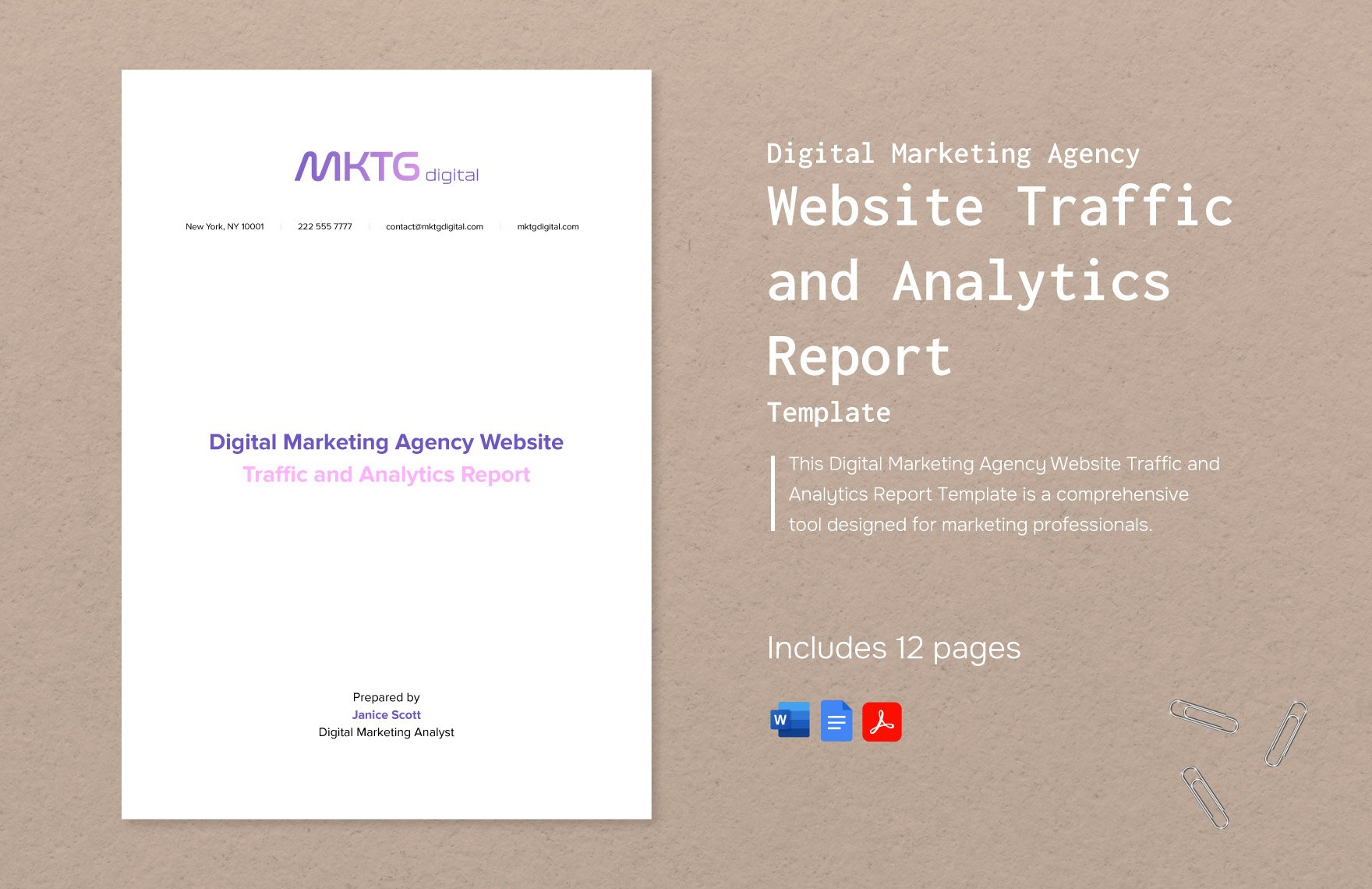 Digital Marketing Agency Website Traffic and Analytics Report Template