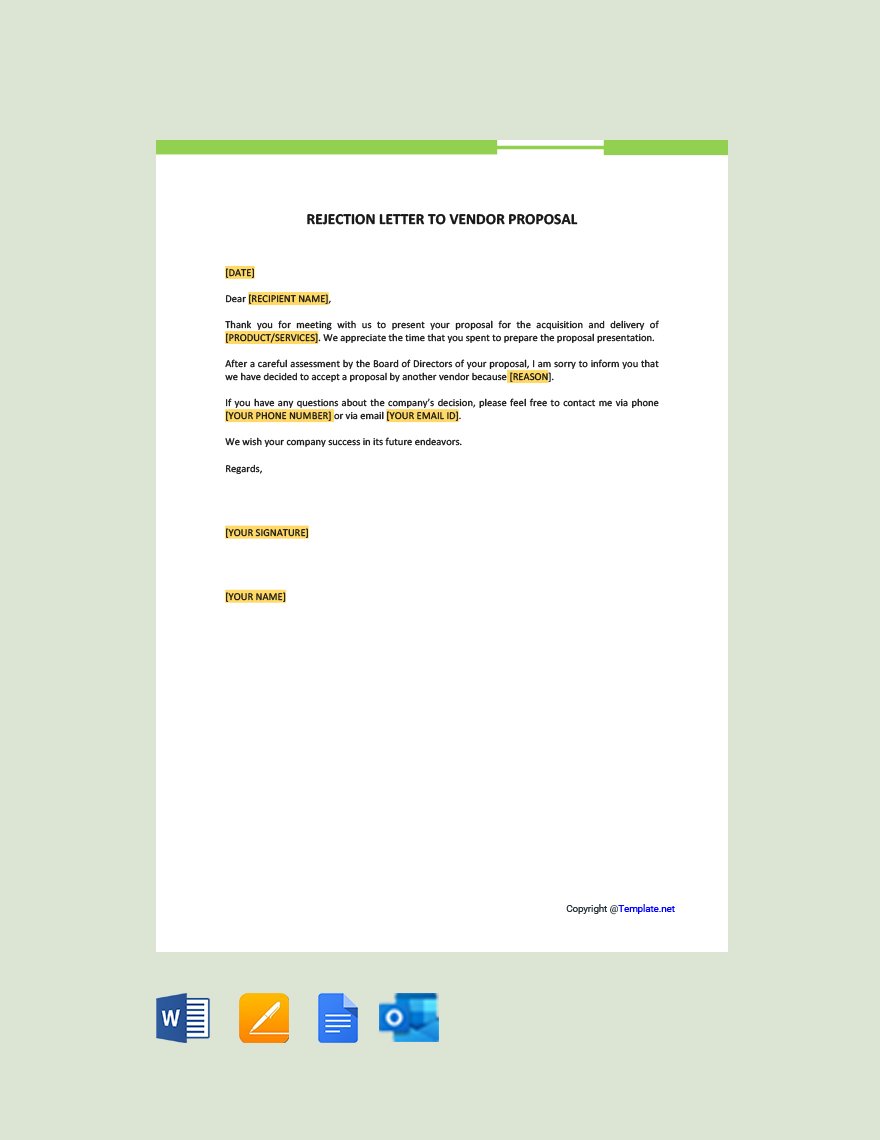 Rejection Letter To Vendor Proposal Template