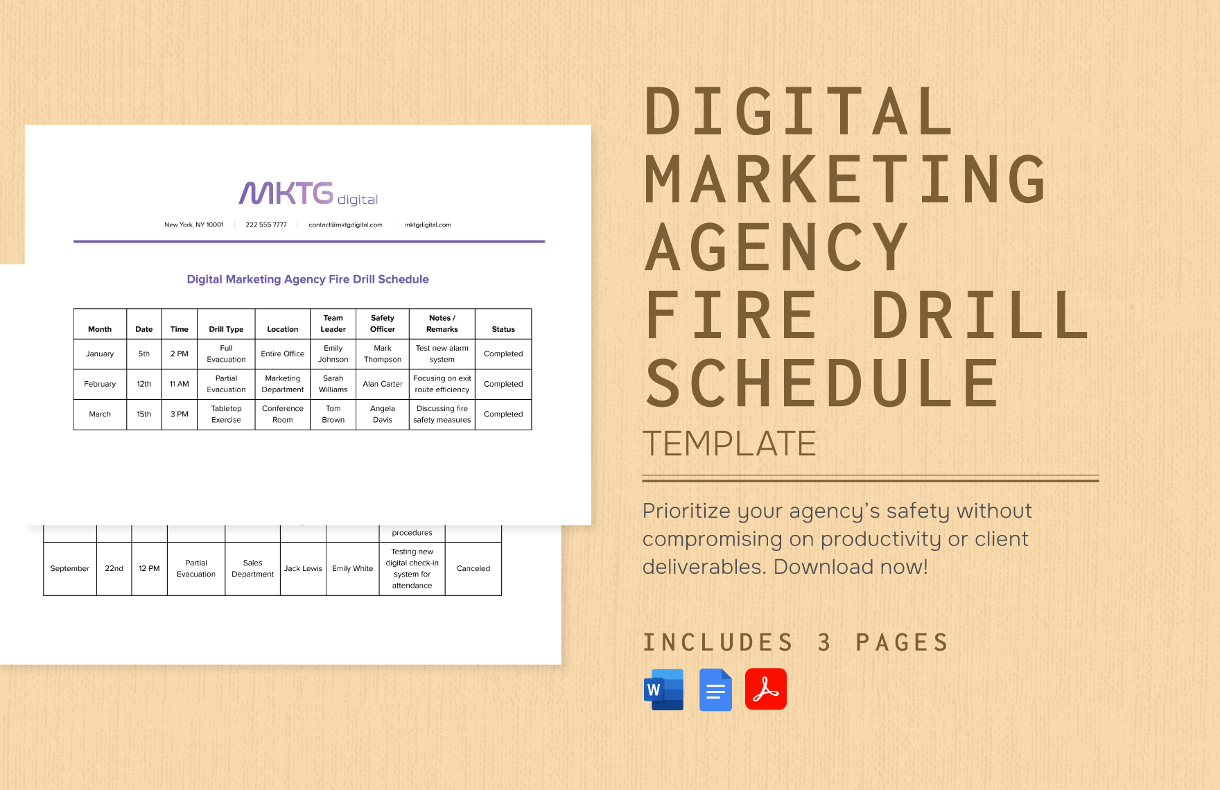 Digital Marketing Agency Fire Drill Schedule Template