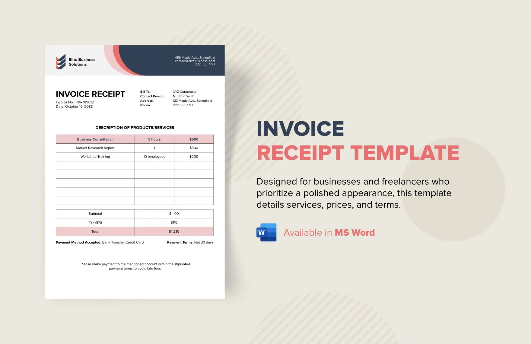 Free Invoice Receipt Template in Word