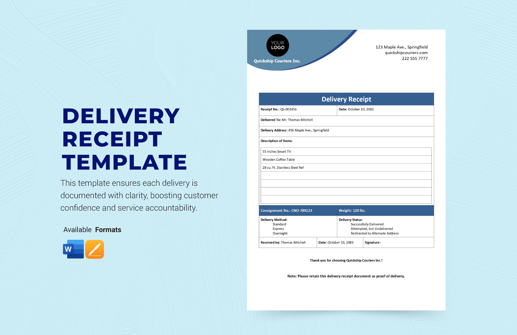 Free Delivery Receipt Templates Editable And Printable