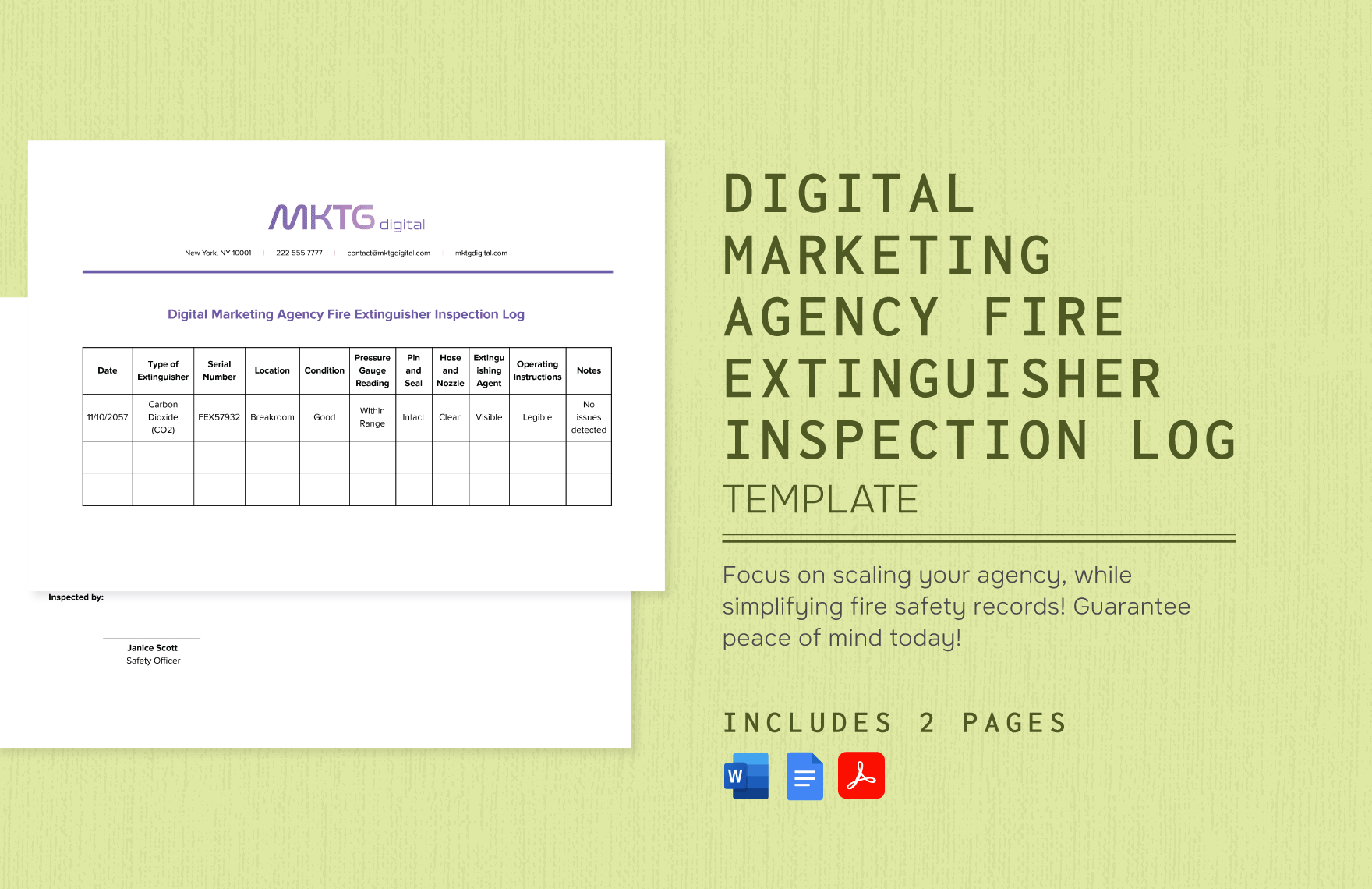 Digital Marketing Agency Fire Extinguisher Inspection Log Template in Word, Google Docs, PDF