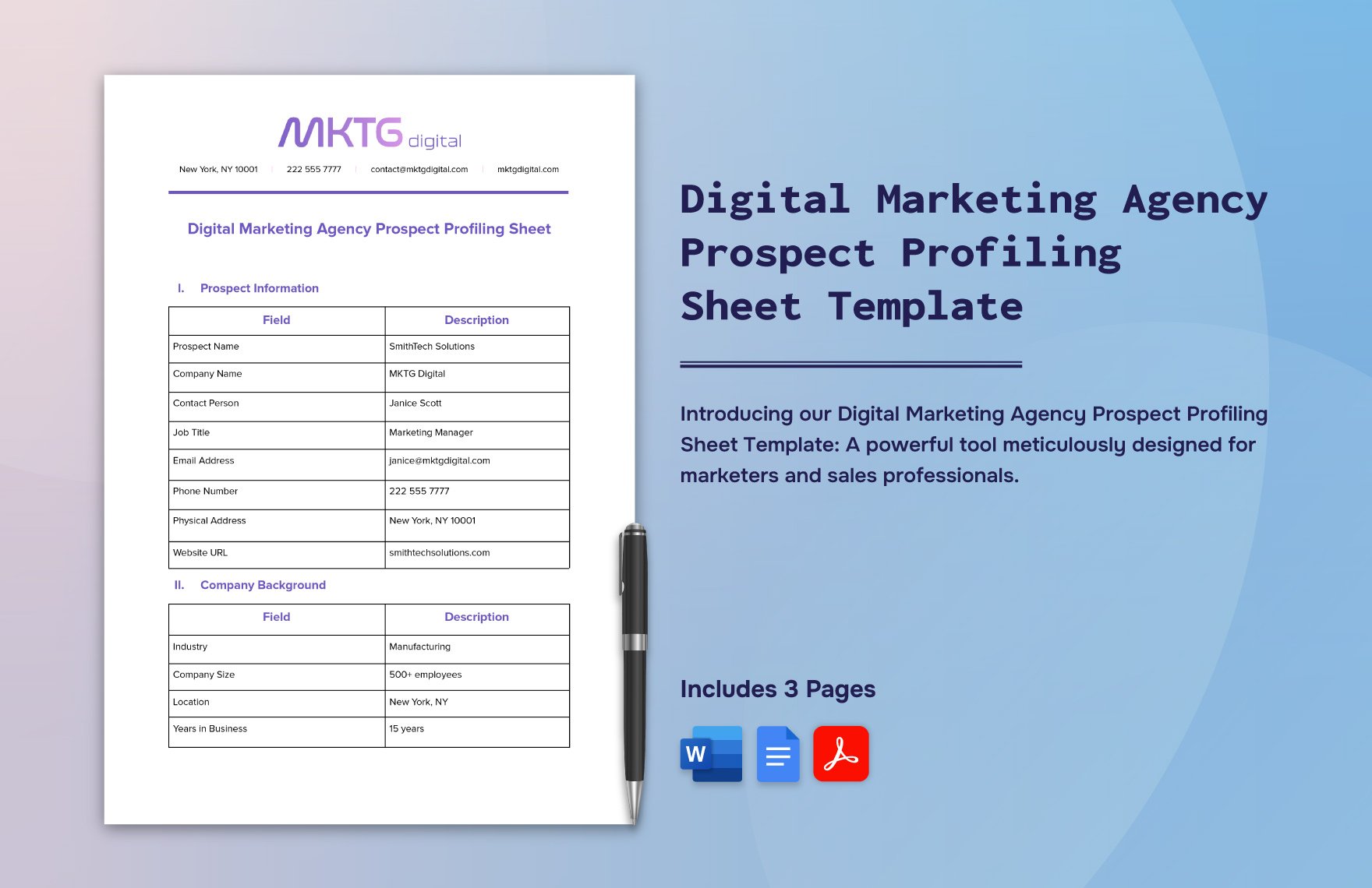 Digital Marketing Agency Prospect Profiling Sheet Template