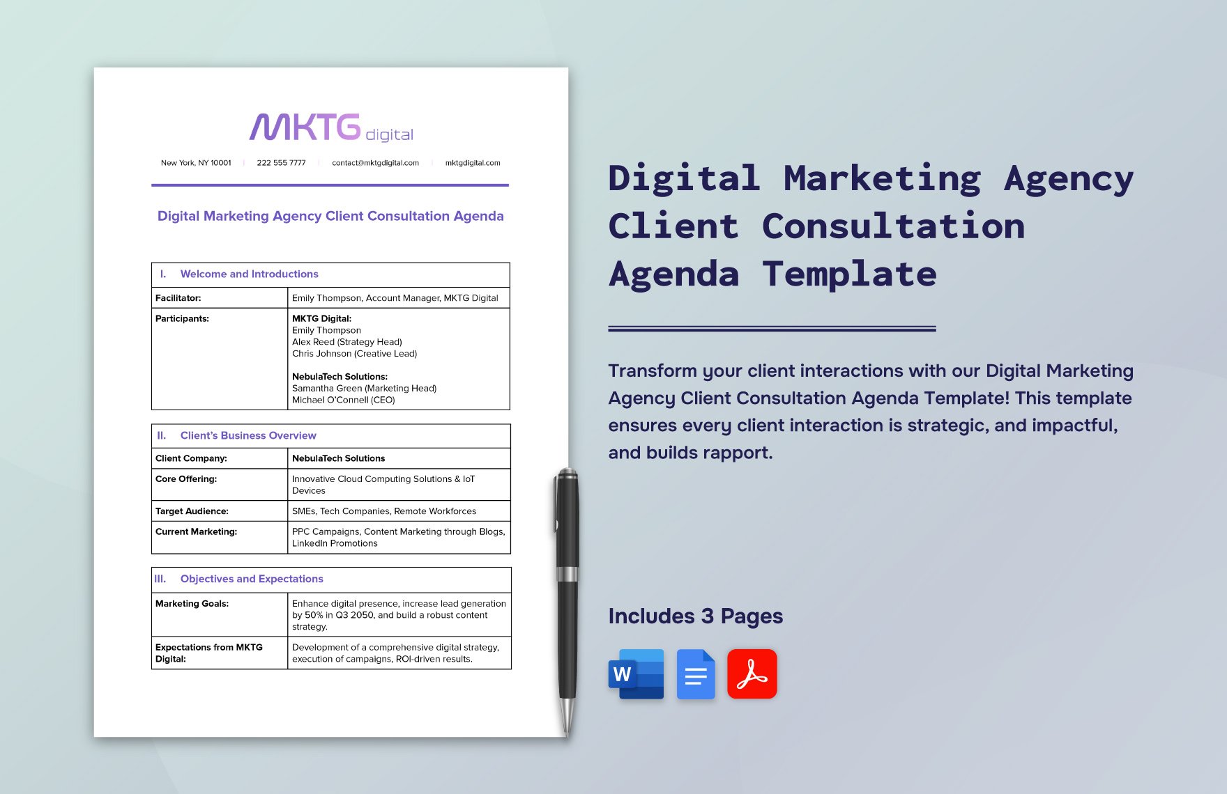 Digital Marketing Agency Client Consultation Agenda Template