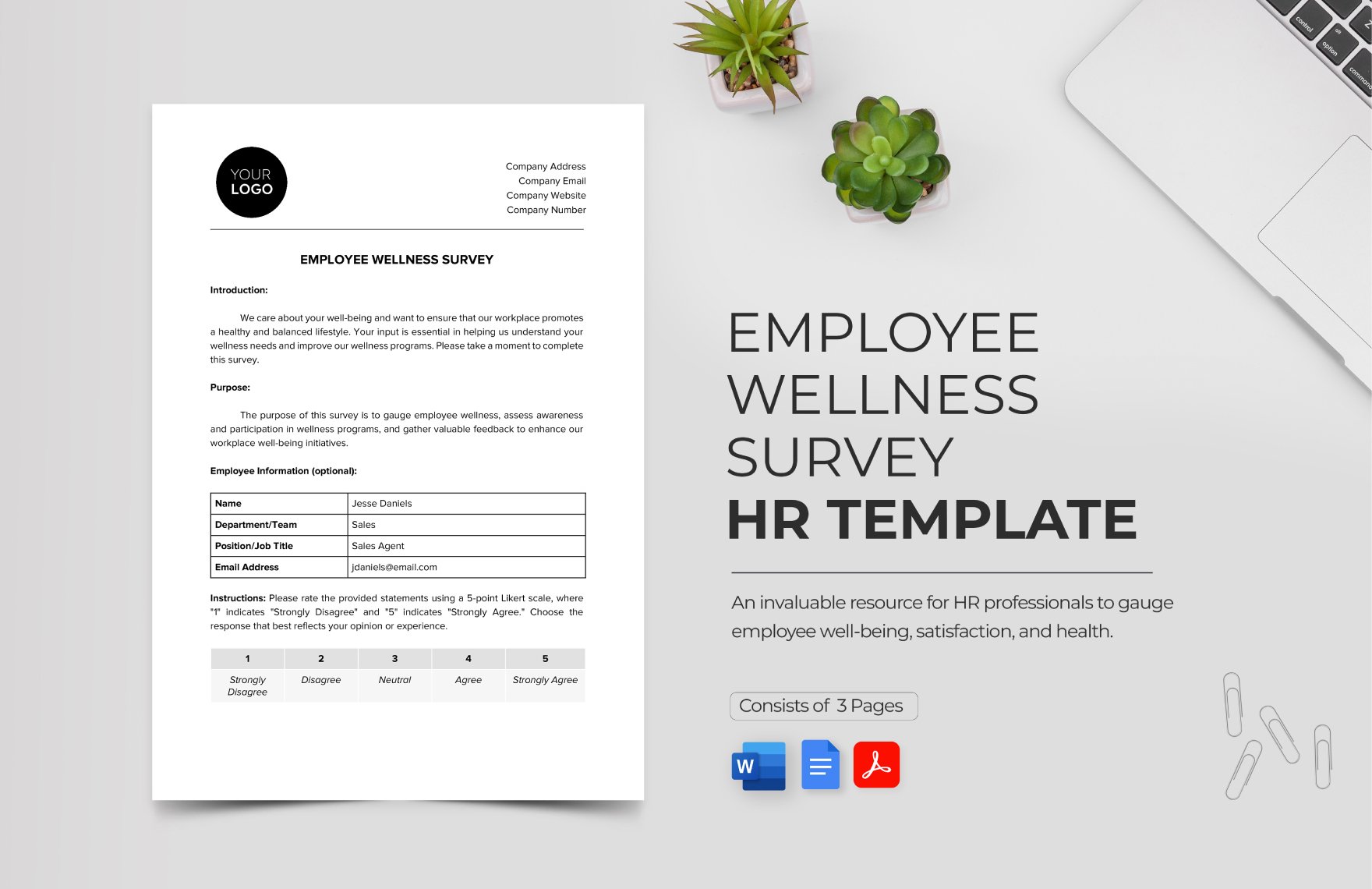 Employee Wellness Survey HR Template