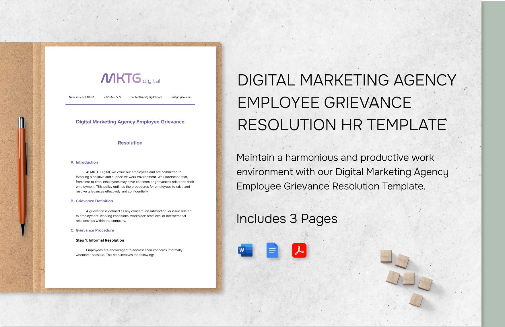 Free Digital Marketing Agency Employee Grievance Resolution HR Template