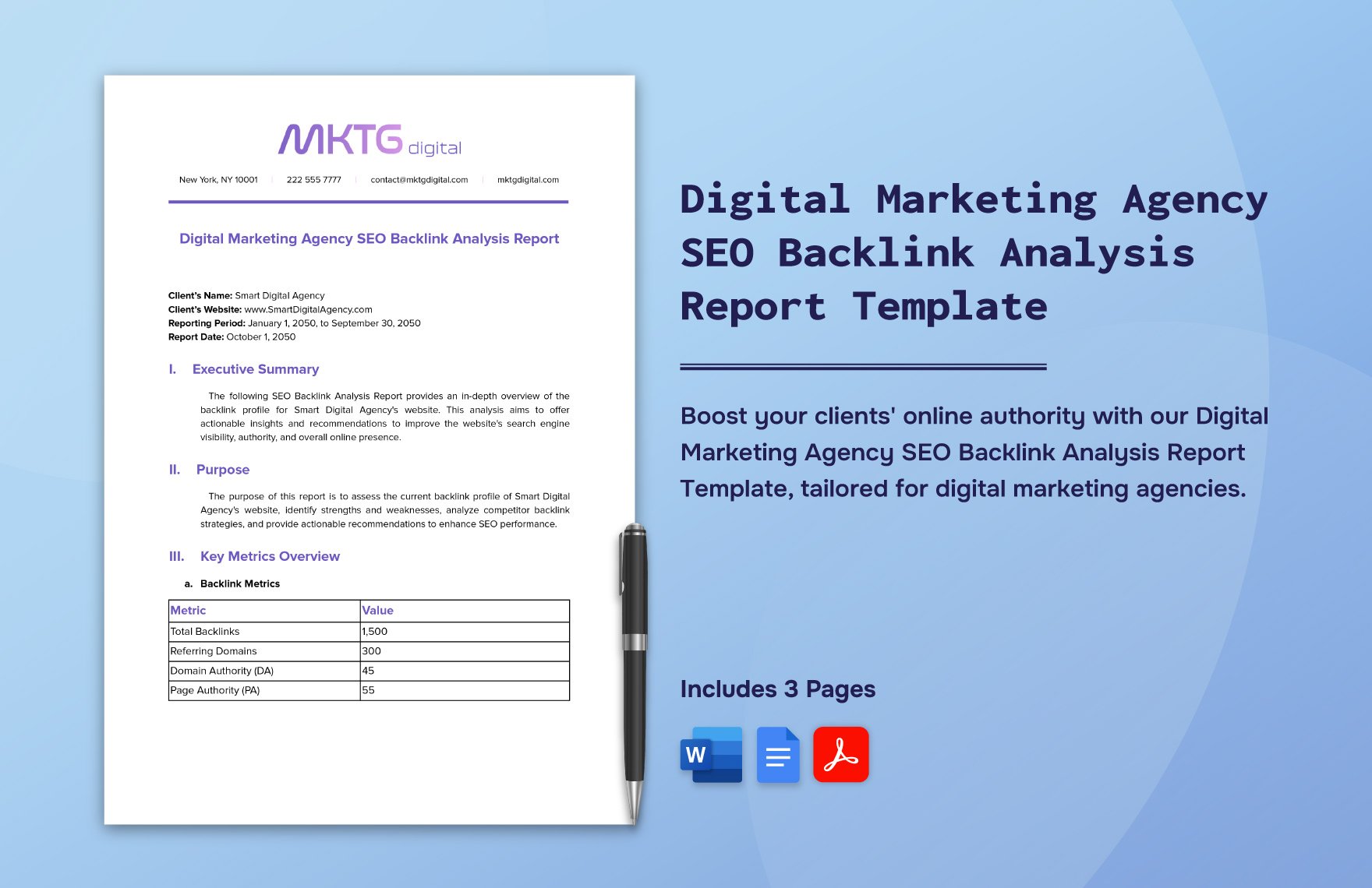 Digital Marketing Agency SEO Backlink Analysis Report Template