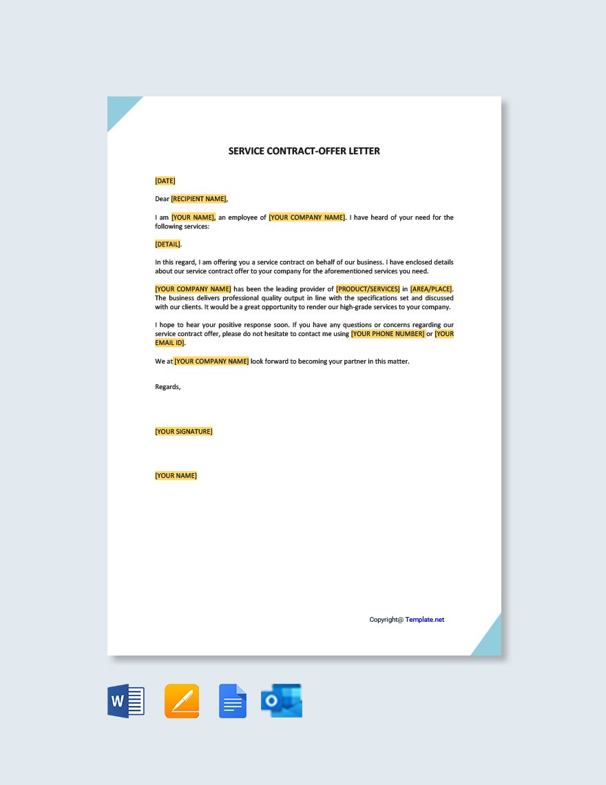 Service Contract Offer Letter Template