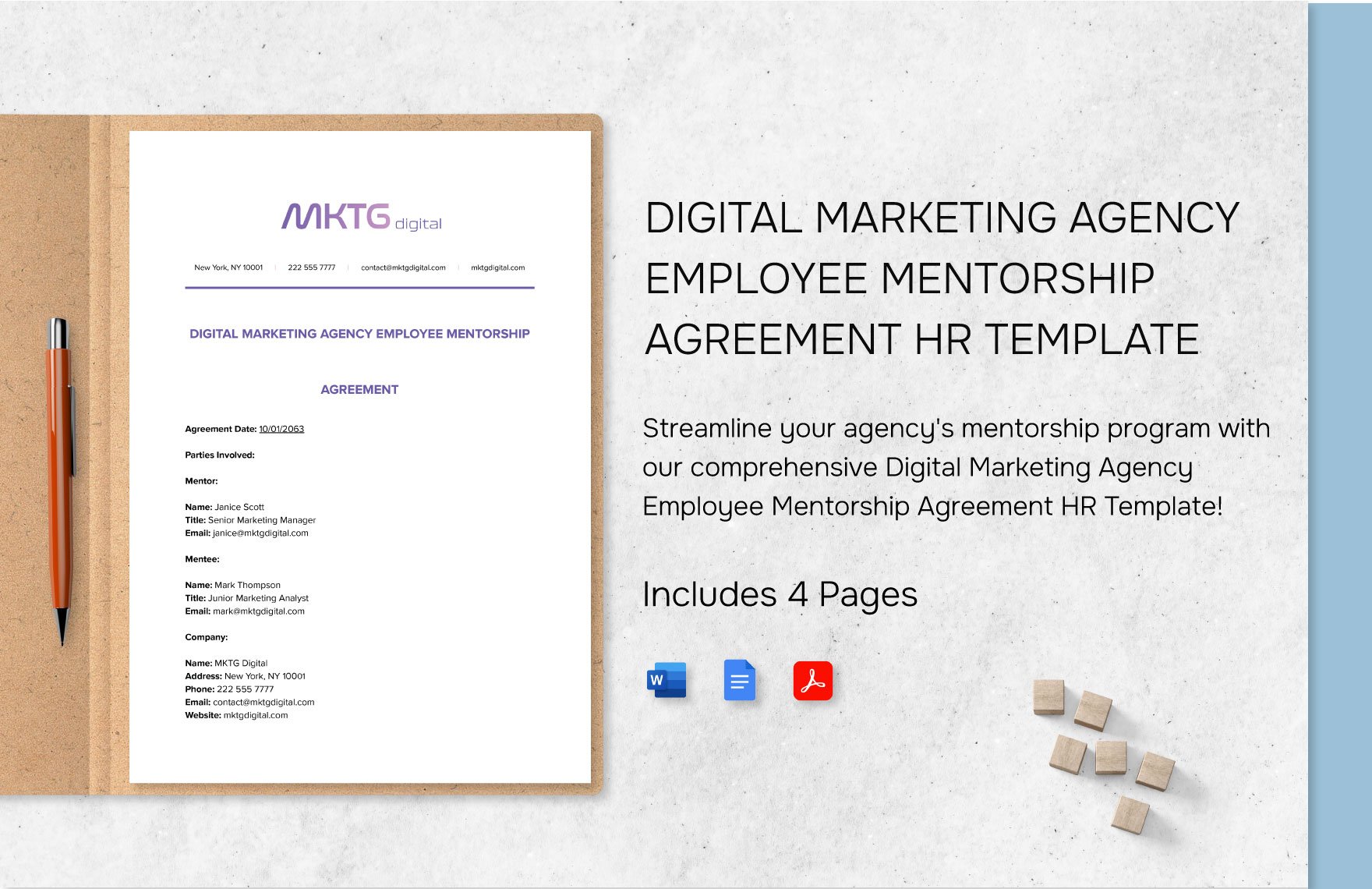 Digital Marketing Agency Employee Mentorship Agreement HR Template in Word, Google Docs, PDF