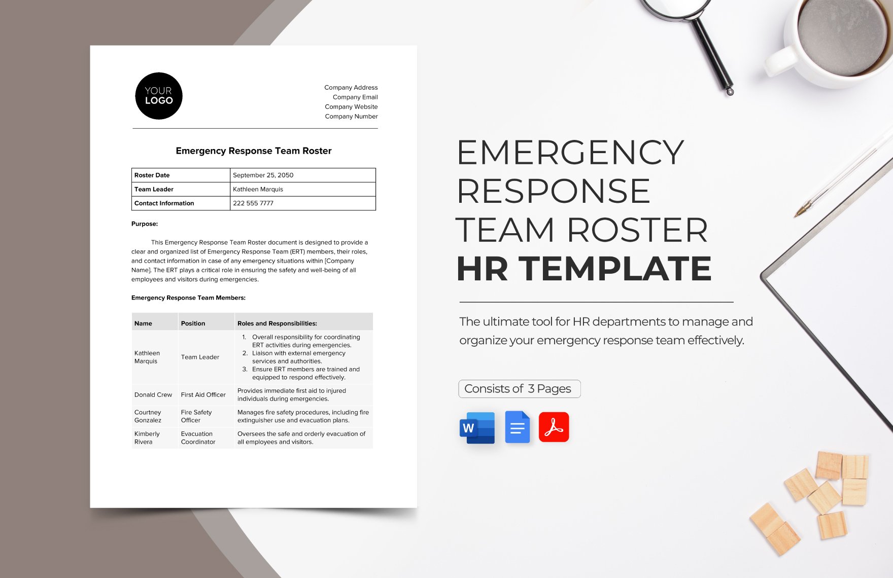 Emergency Response Team Roster HR Template in Word, Google Docs, PDF