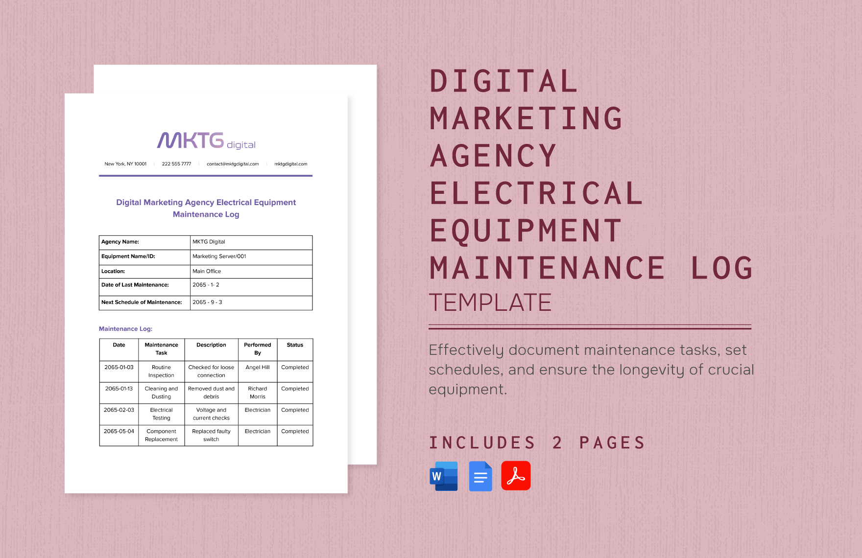 Digital Marketing Agency Electrical Equipment Maintenance Log Template in Word, Google Docs, PDF