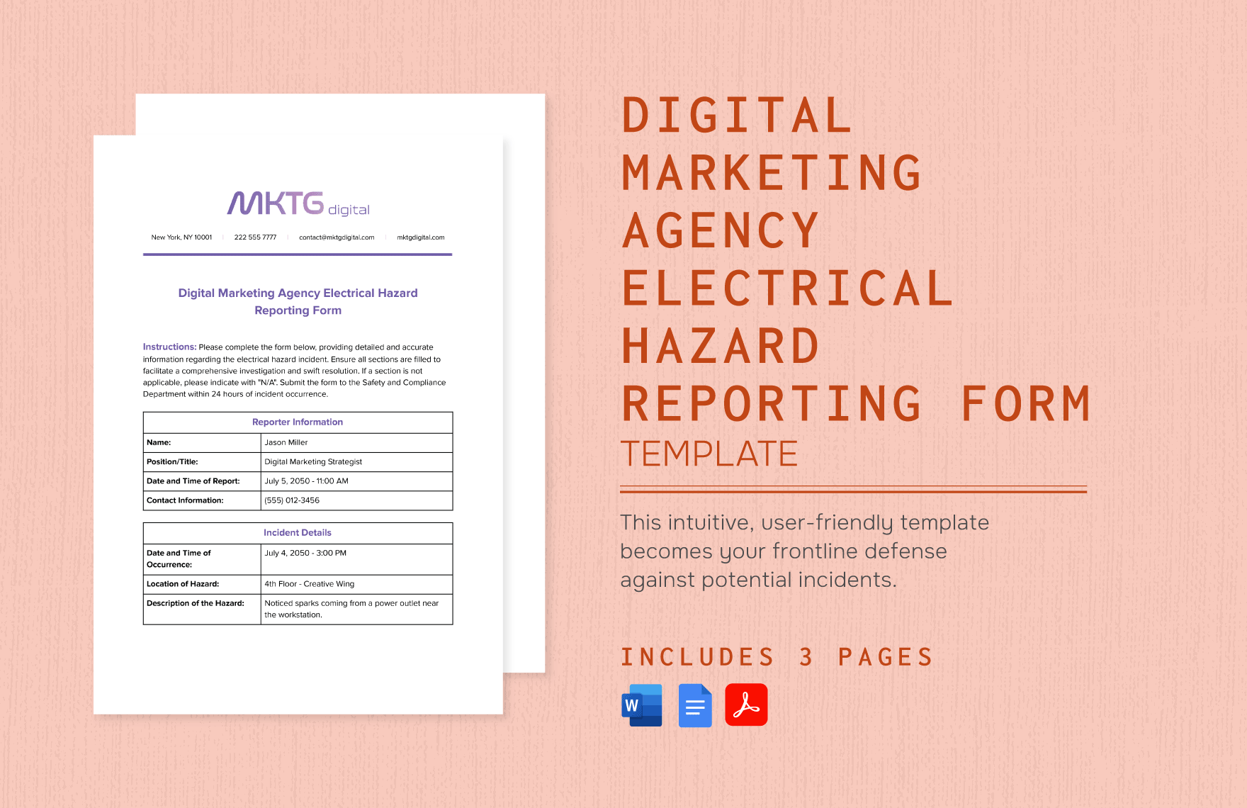 Digital Marketing Agency Electrical Hazard Reporting Form Template