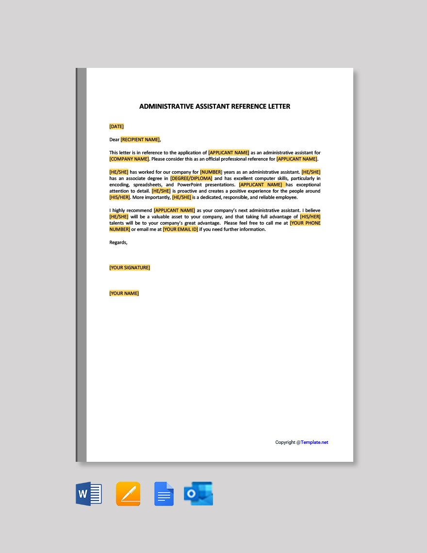 Free Administrative Assistant Reference Letter Template