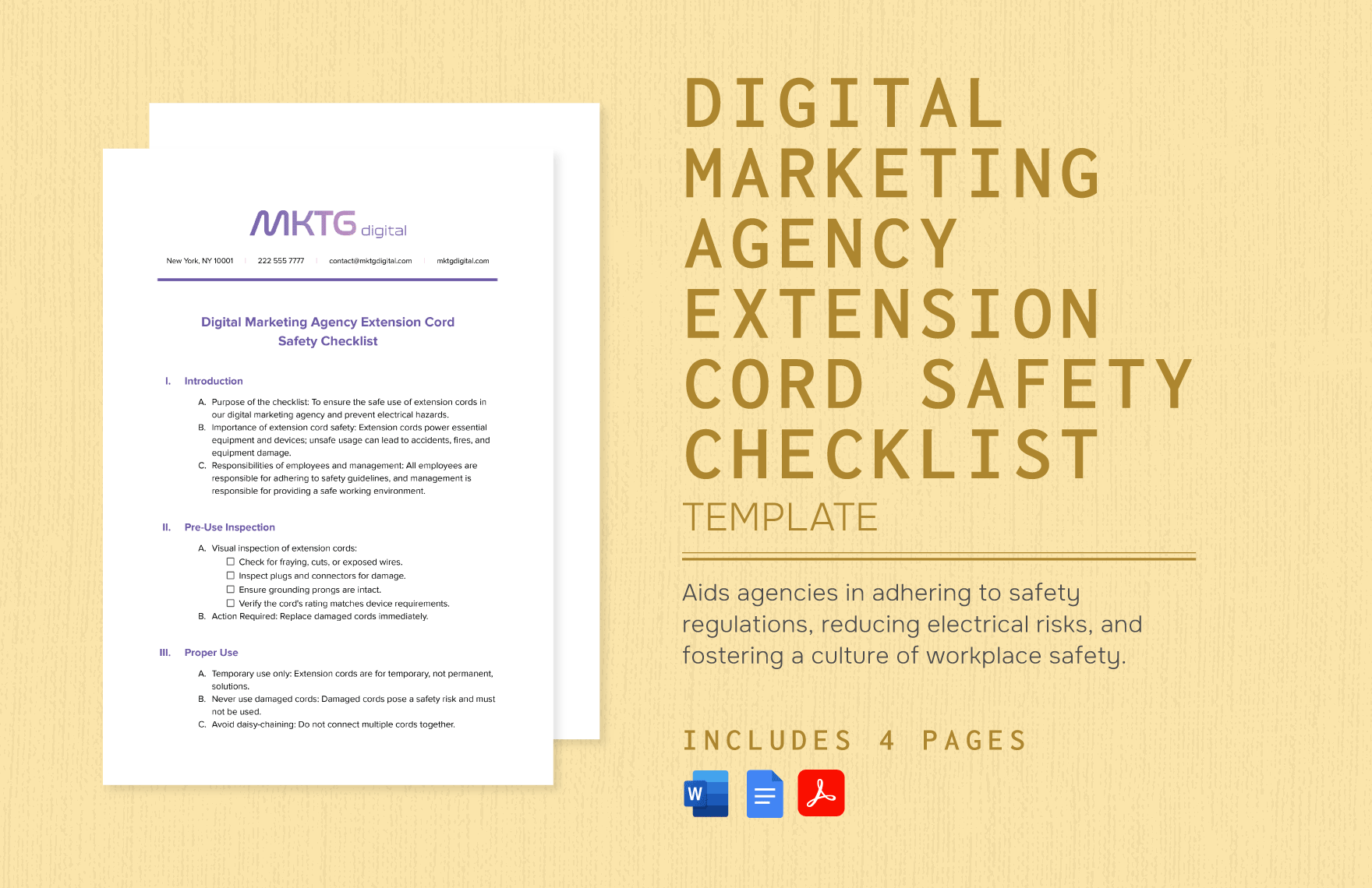 Digital Marketing Agency Extension Cord Safety Checklist Template in Word, Google Docs, PDF