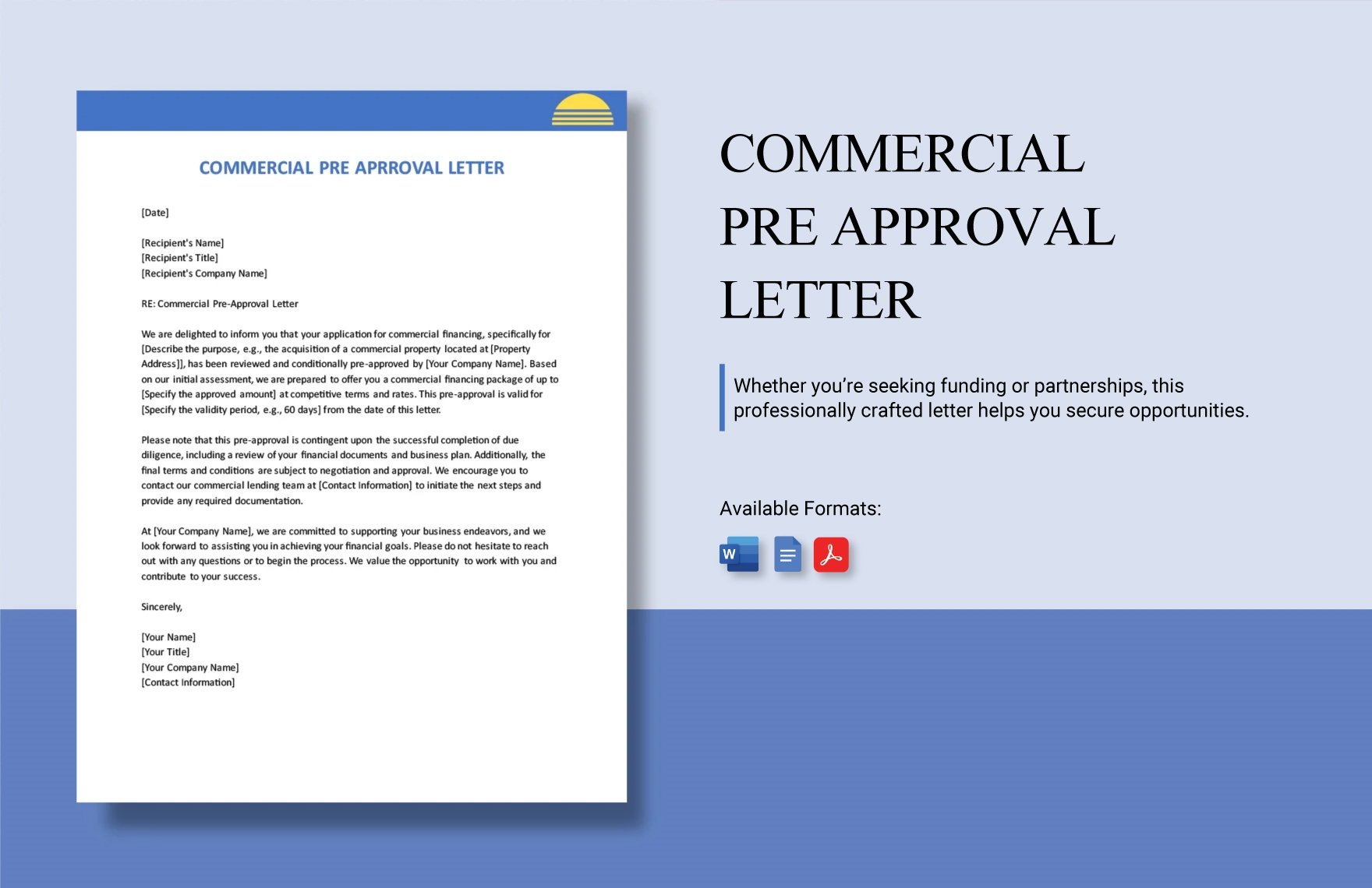 Commercial Pre Approval Letter in Word, Google Docs, PDF