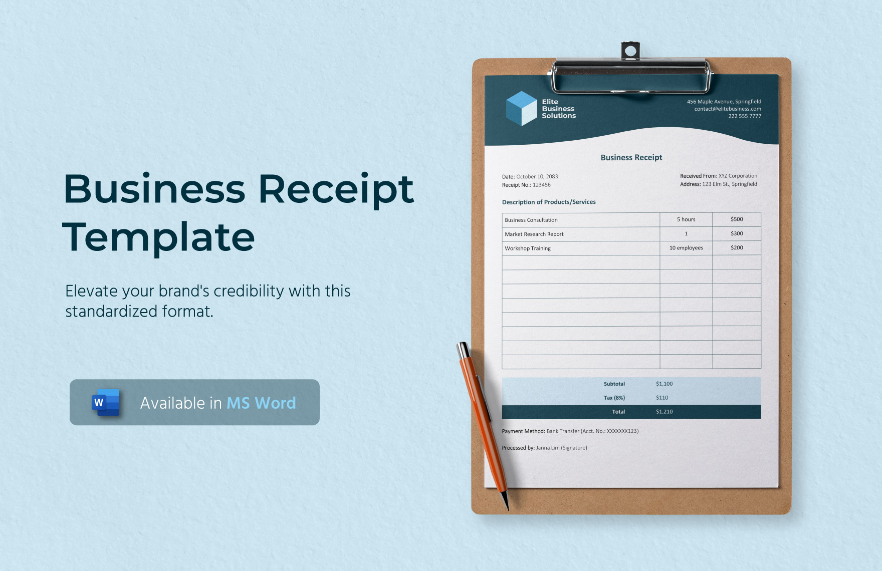 Free Business Receipt Template in Word