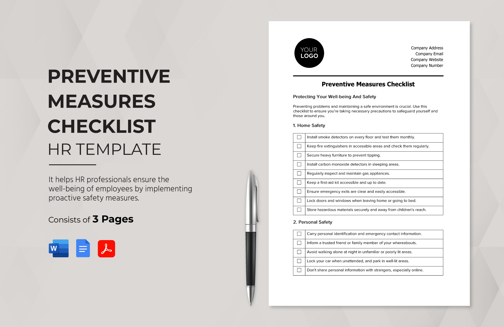 Preventive Measures Checklist HR Template