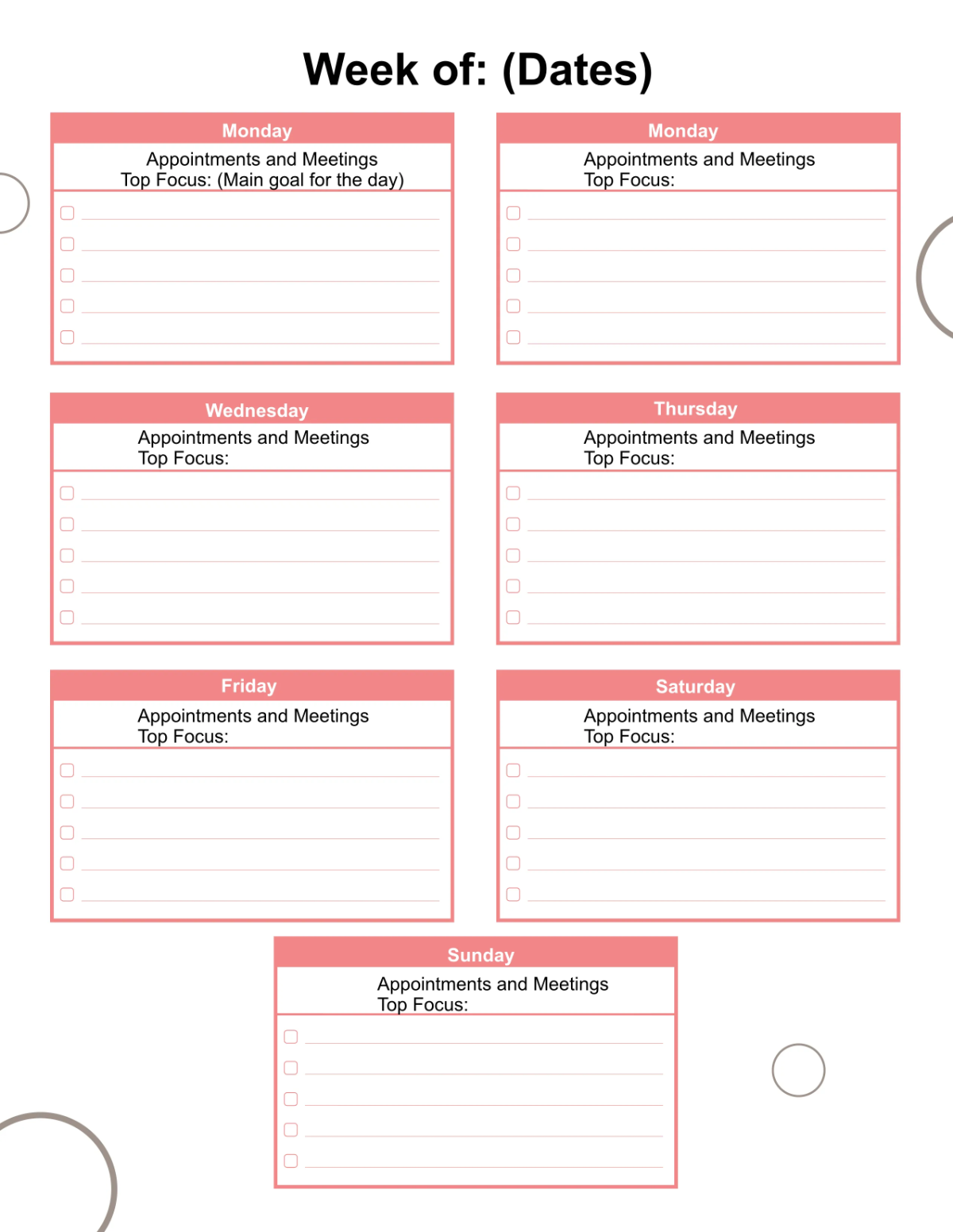 Free Printable Planner Template to Edit Online