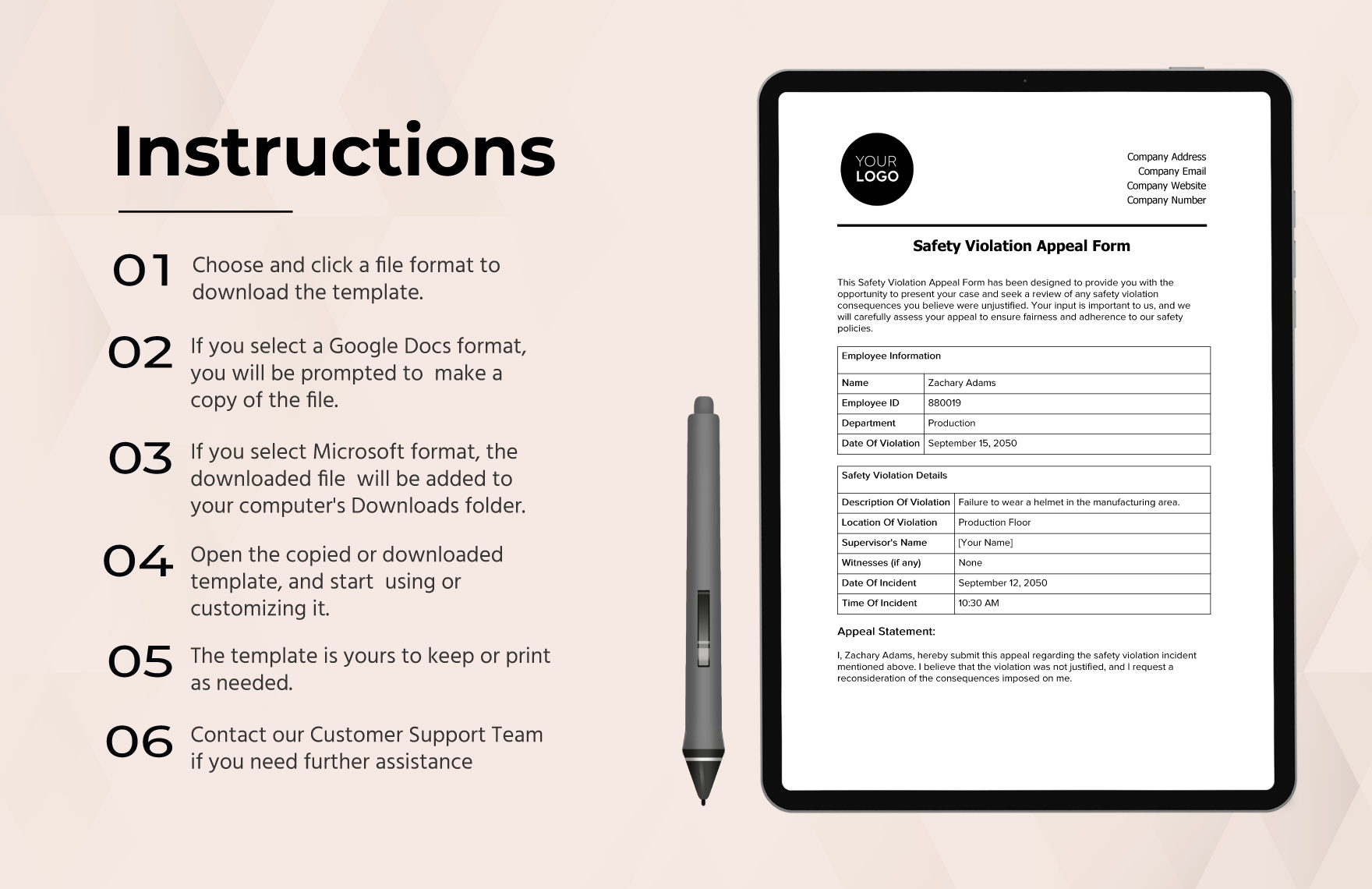 Safety Violation Appeal Form HR Template