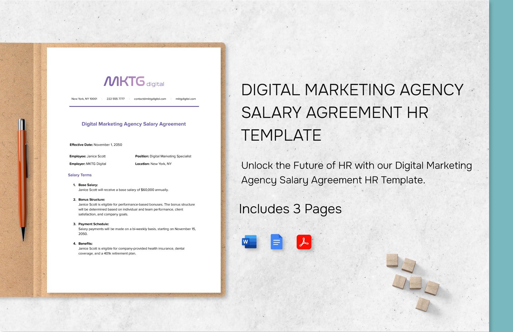 Digital Marketing Agency Salary Agreement HR Template in Word, Google Docs, PDF