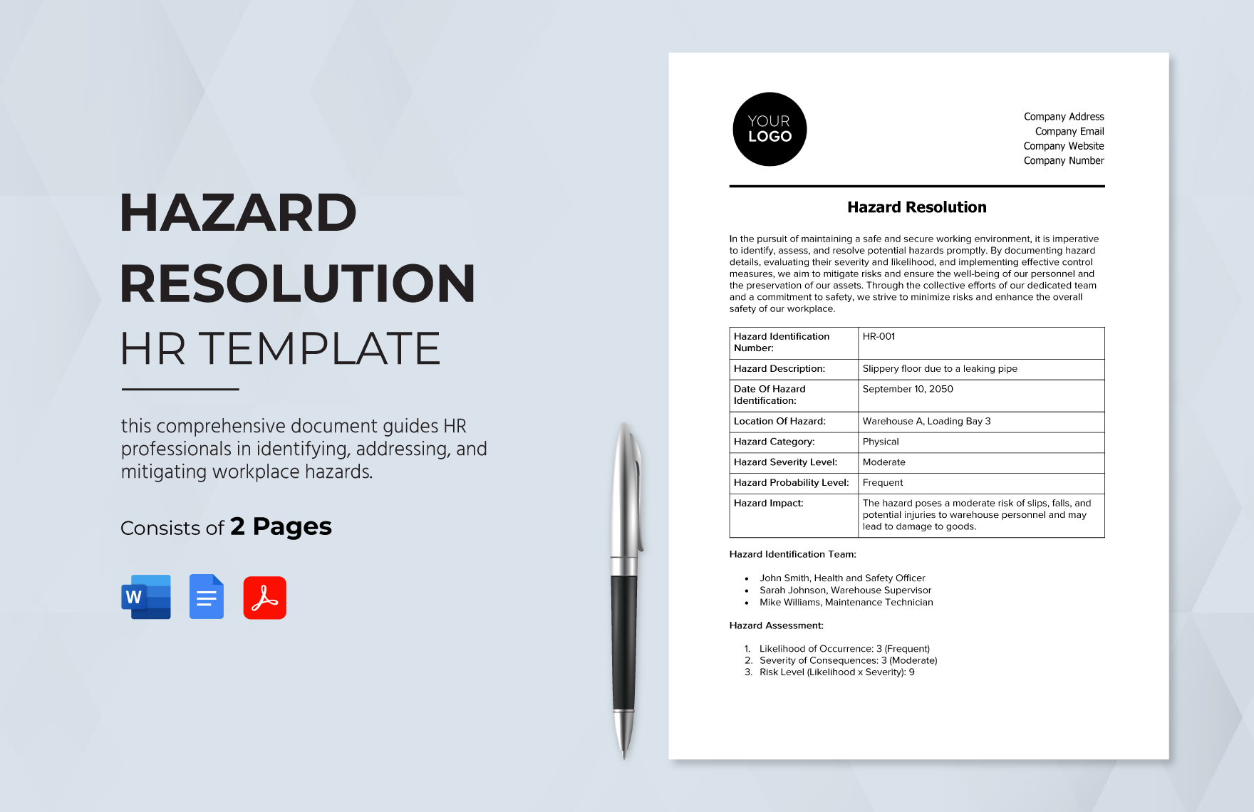 Hazard Resolution HR Template in Word, Google Docs, PDF