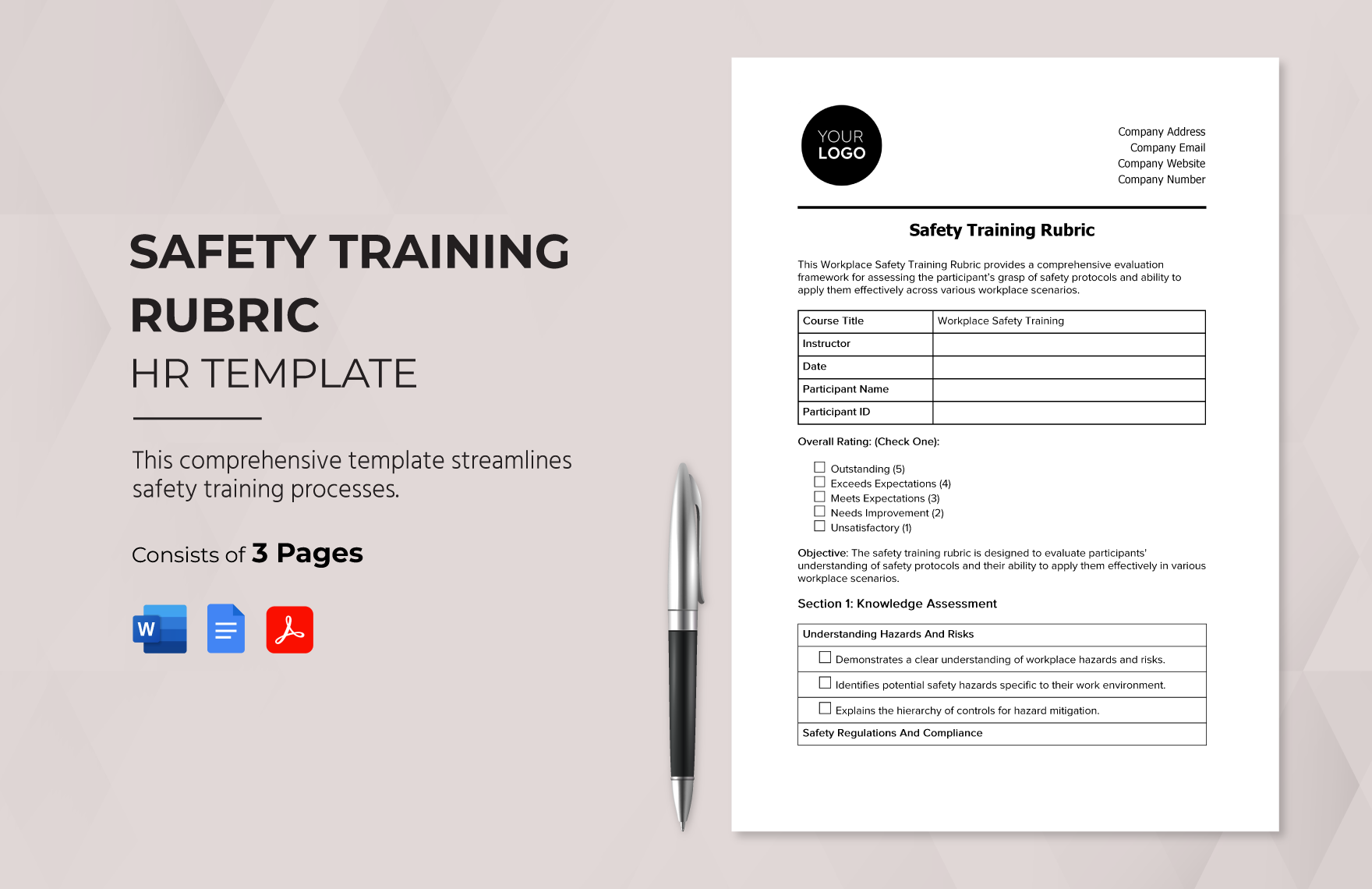 Safety Training Rubric HR Template