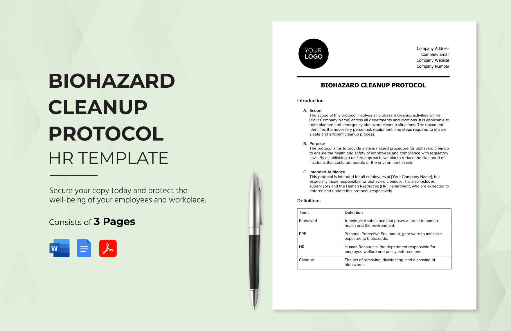 Biohazard Cleanup Protocol HR Template in Word, Google Docs, PDF