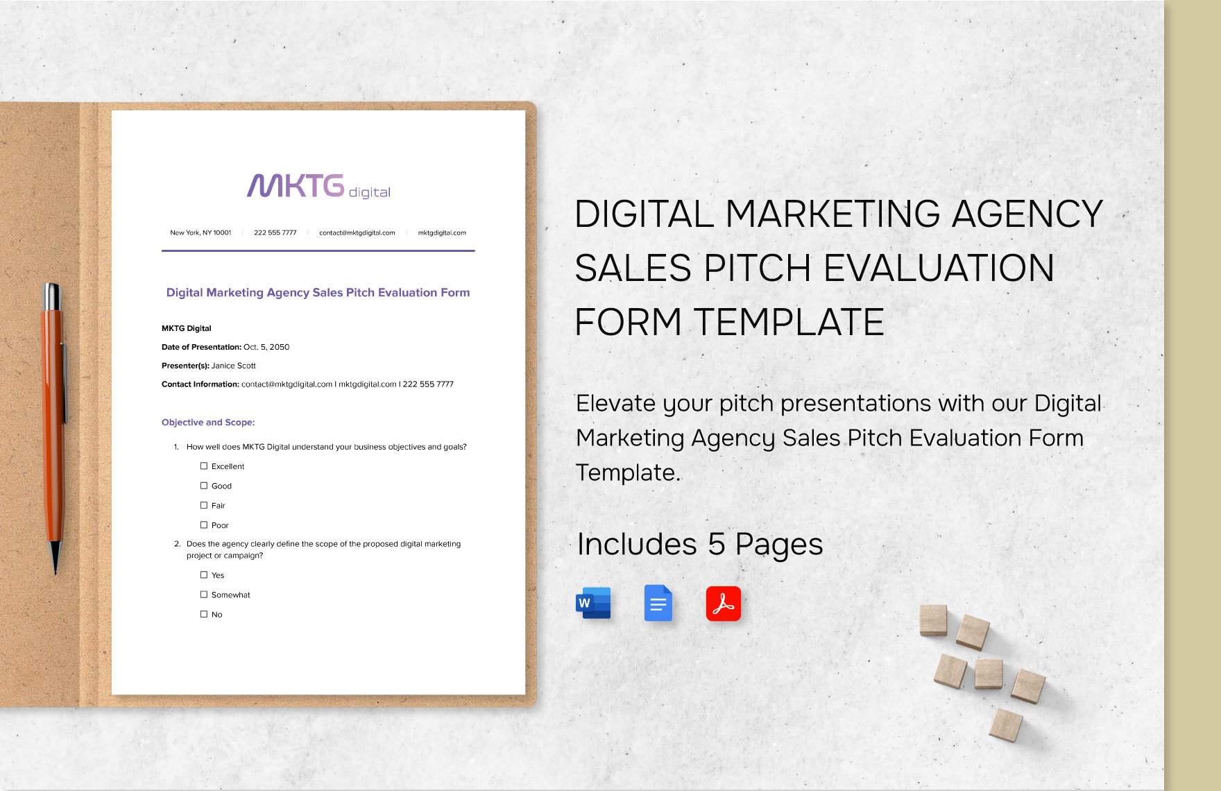Digital Marketing Agency Sales Pitch Evaluation Form Template in Word, Google Docs, PDF
