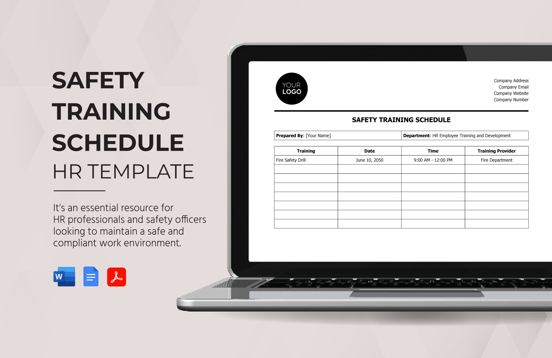 Safety Training Schedule HR Template in Word, Google Docs, PDF