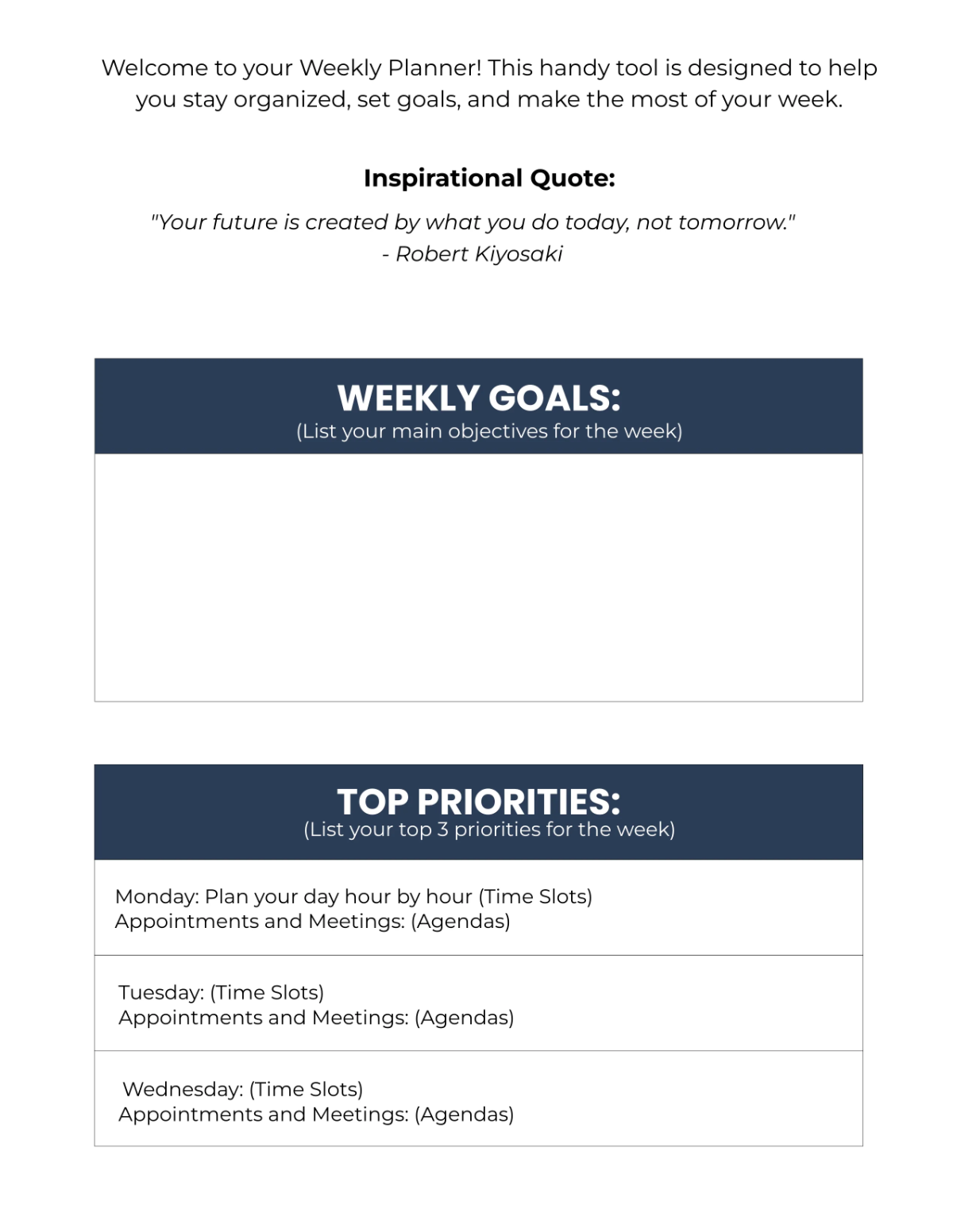 Free Weekly Planner Template to Edit Online Free Weekly Planner Template to Edit Online