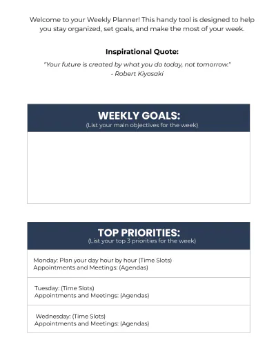 Free Weekly Planner Template to Edit Online