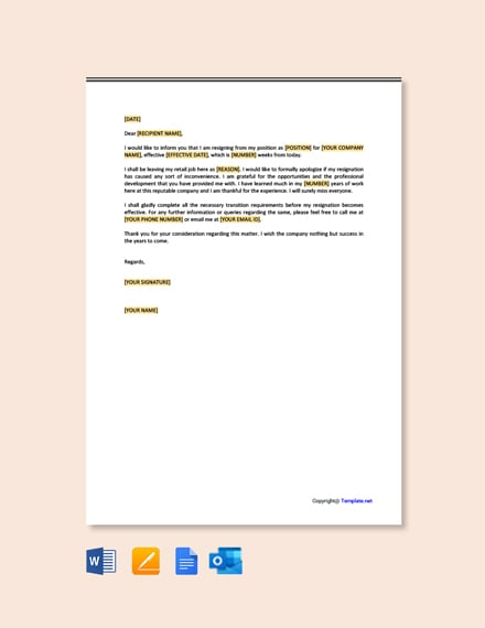 Retail Resignation Letter Template - Google Docs, Word | Template.net