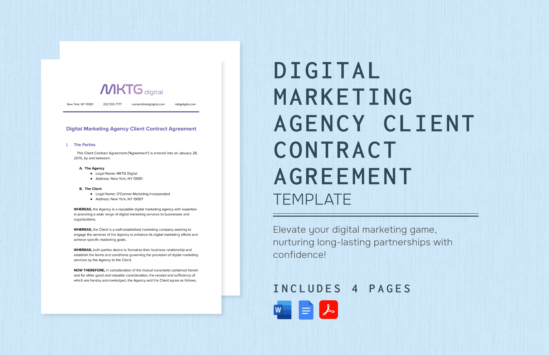 Digital Marketing Agency Client Contract Agreement Template in Word, Google Docs, PDF