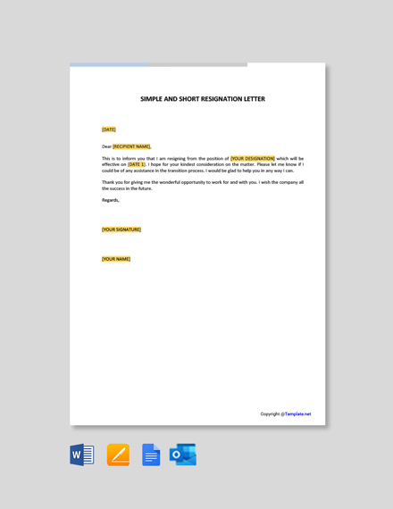 Short Simple Resignation Letter Sample from images.template.net