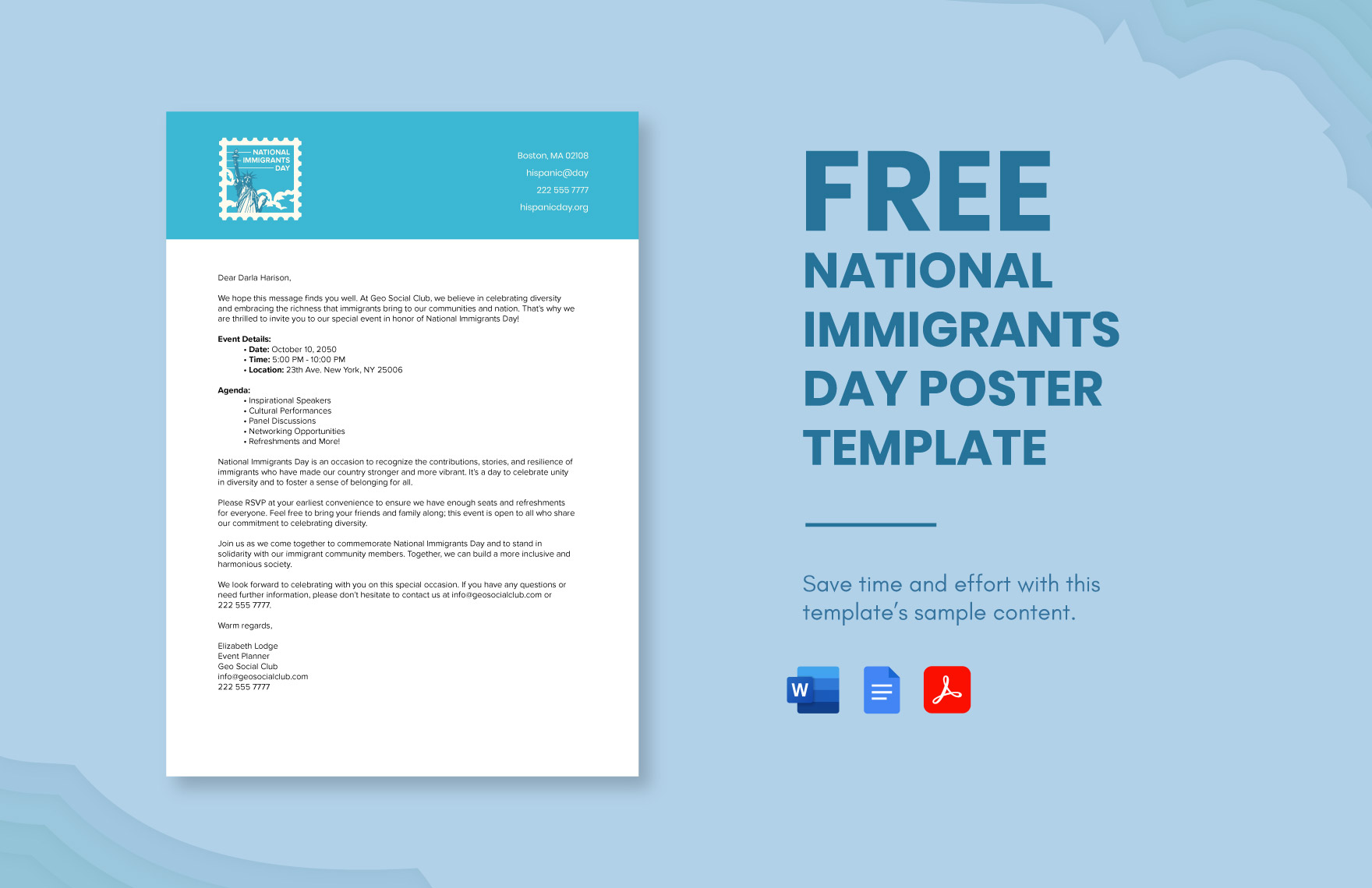 Free National Immigrants Day Email Template in Word, Google Docs, PDF