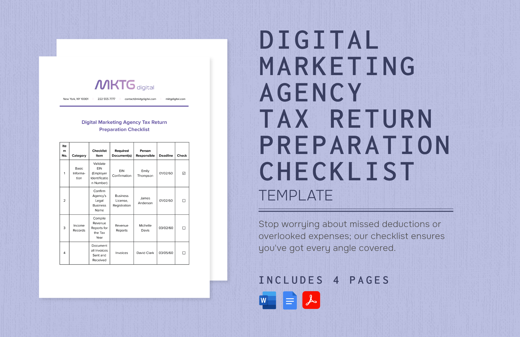 Digital Marketing Agency Tax Return Preparation Checklist Template in Word, Google Docs, PDF