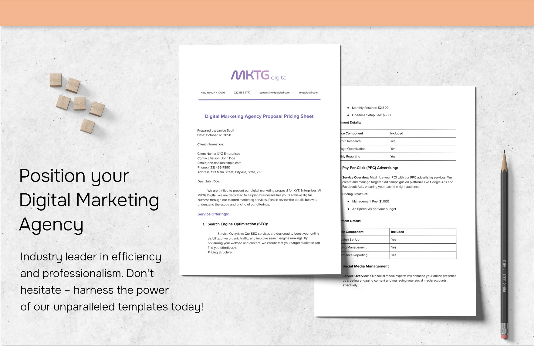 Digital Marketing Agency Proposal Pricing Sheet Template