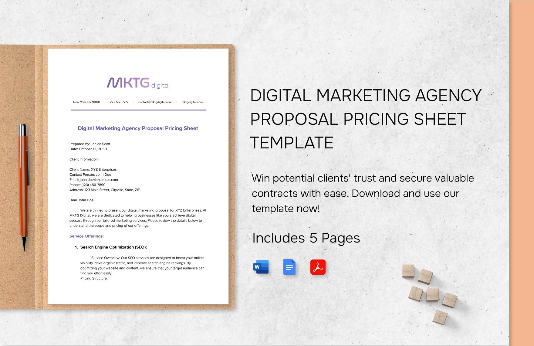 Digital Marketing Agency Proposal Pricing Sheet Template
