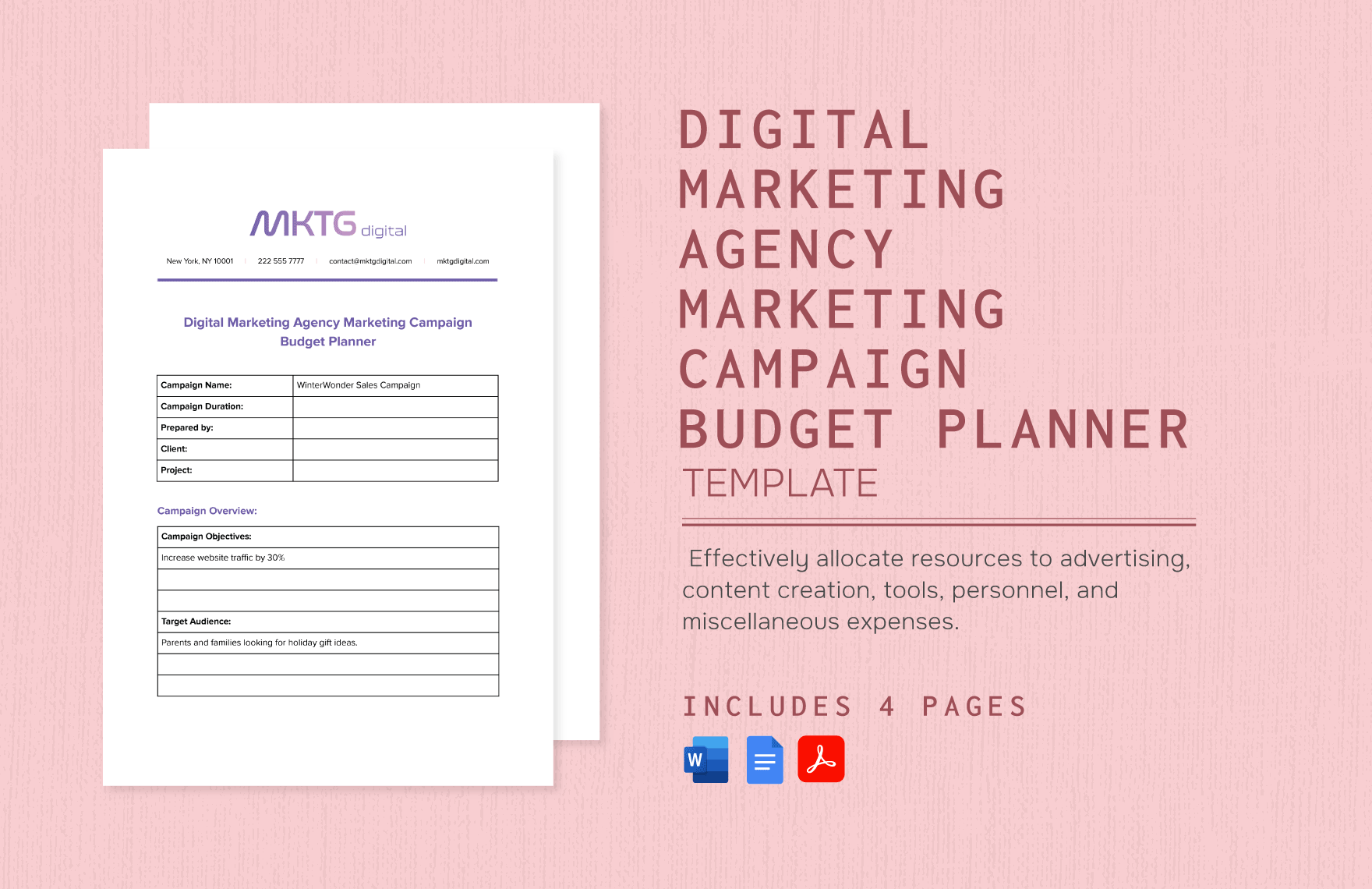 Digital Marketing Agency Marketing Campaign Budget Planner Template