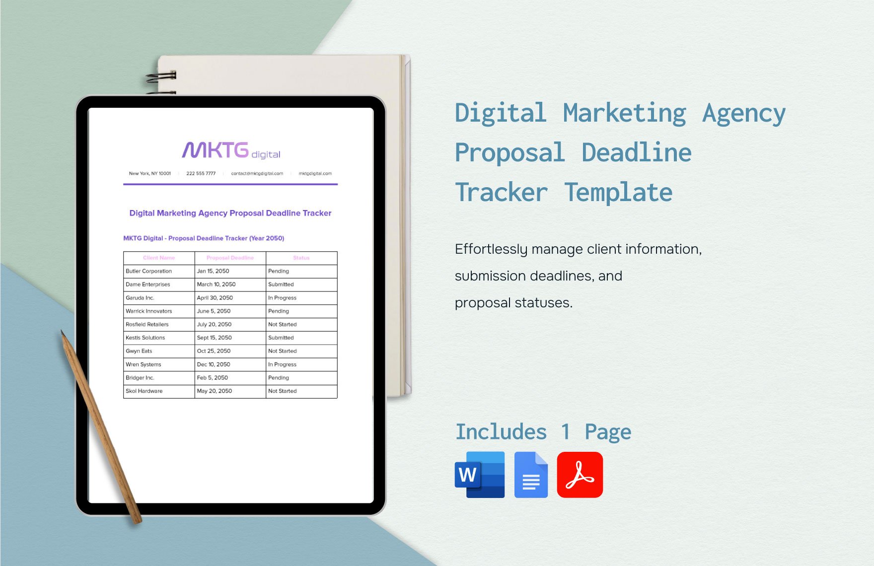 Digital Marketing Agency Proposal Deadline Tracker Template in Word, Google Docs, PDF