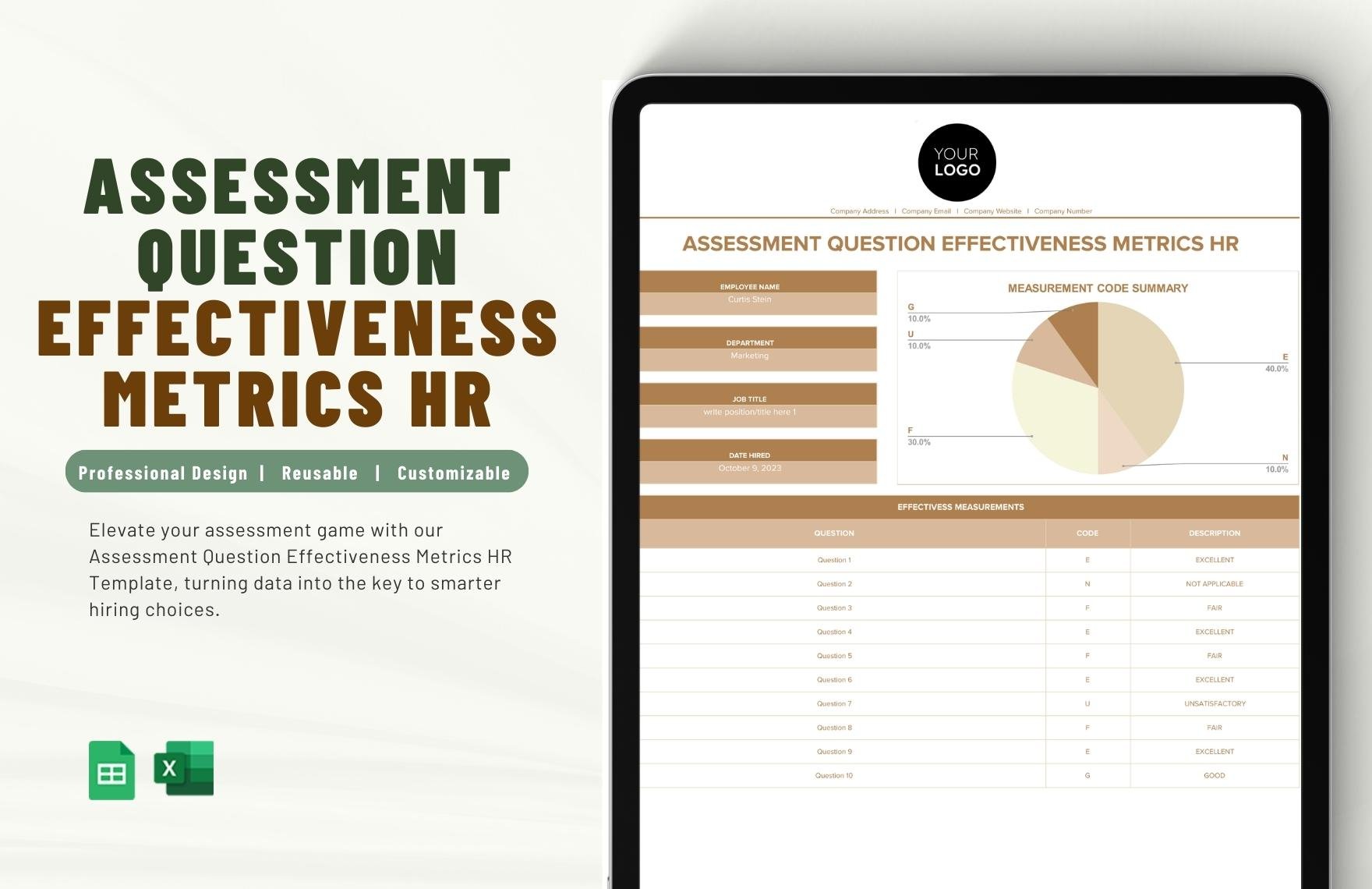 Assessment Question Effectiveness Metrics HR Template