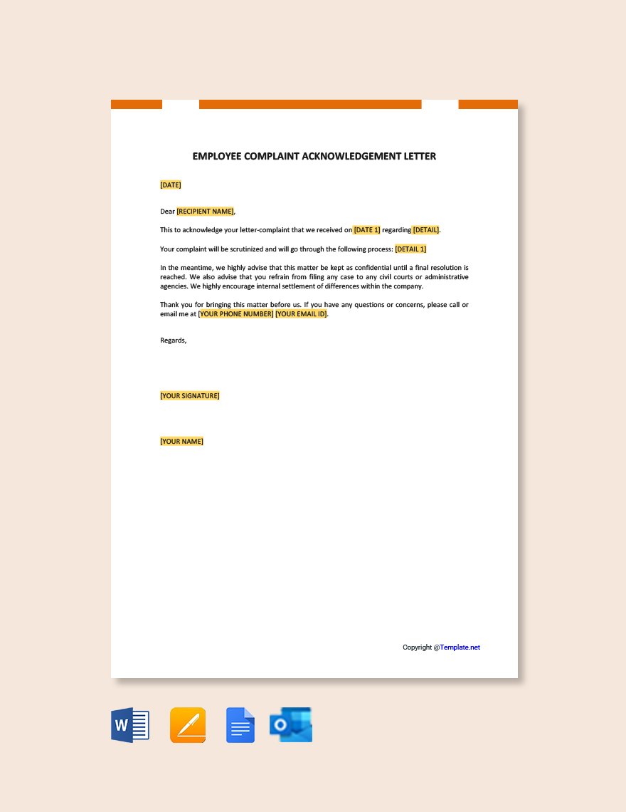 Employee Complaint Acknowledgement Letter Template
